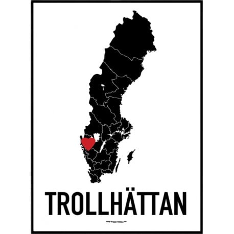 Trollhättan Heart Poster. Köp Stadskartor och Sverigekartor hos Wallstars