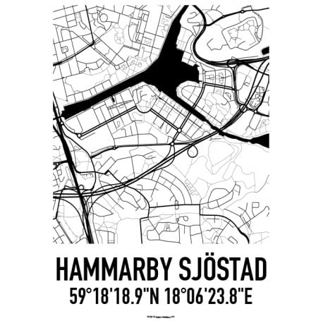Hammarby Sjöstad Karta Poster. Köp Stadskartor och Sverigekartor hos