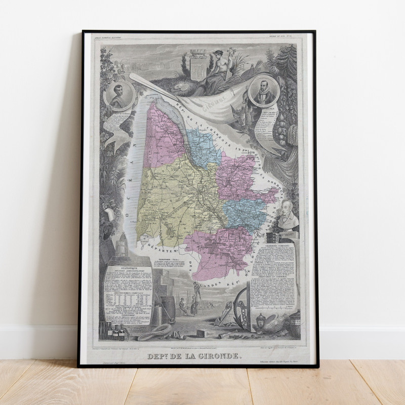 Bordeaux Gironde Historisk Karta 1861